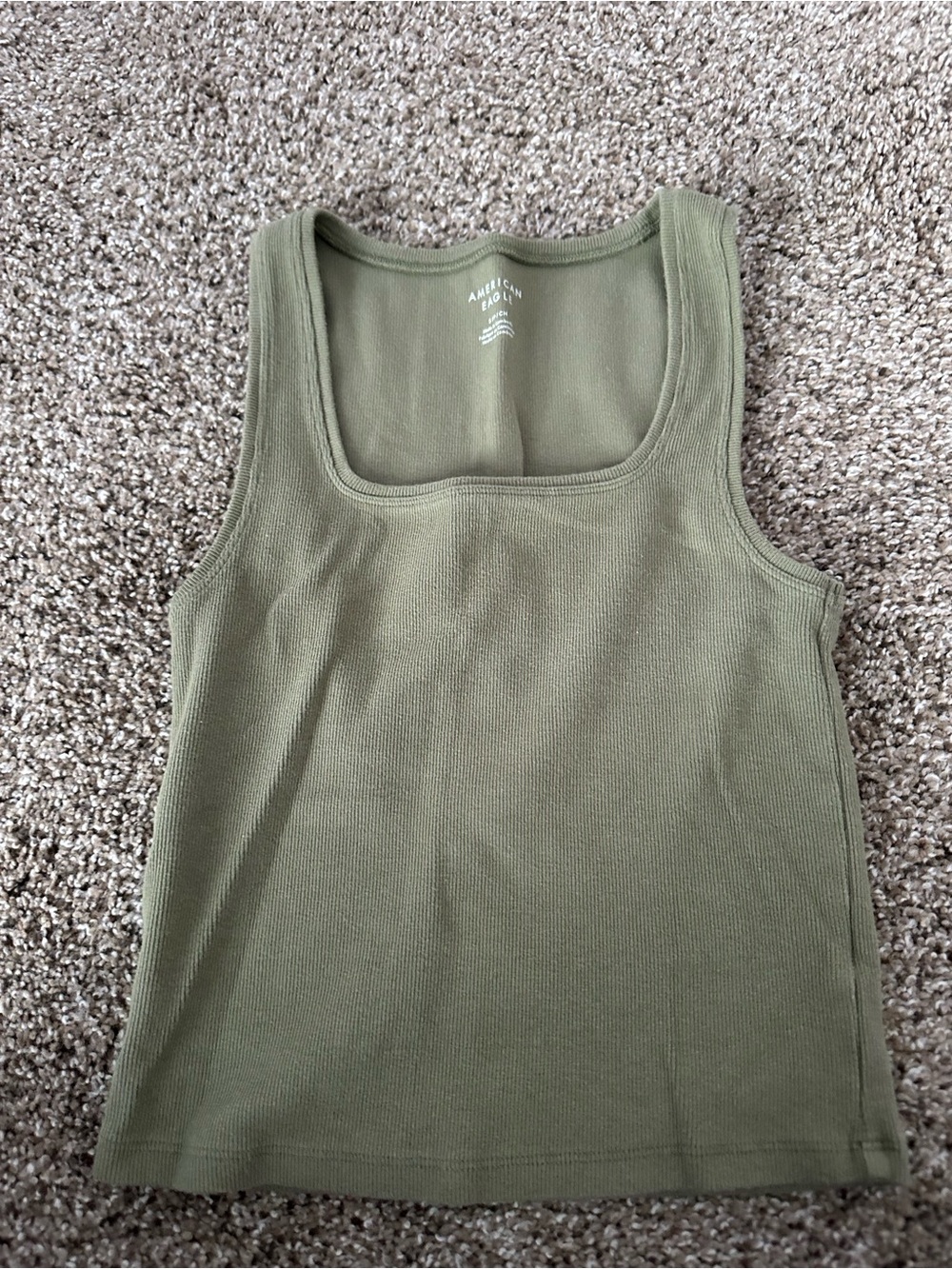 American Eagle Outfitters Olive Ribbed Square-Neck Tank